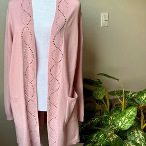 Seven Manor Open Front Long Pink Cardigan Sz L